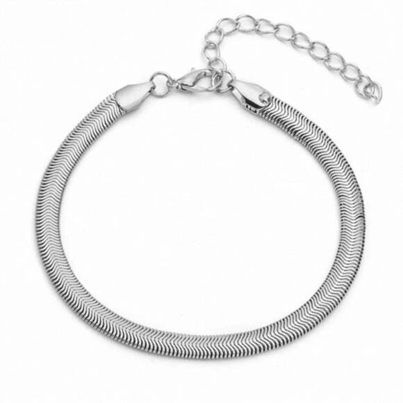 Silver Snake Chain Herringbone Anklet Minimalist Bohemian Ankle Bracelet NWT - Picture 5 of 8